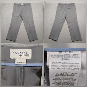 Dockers Straight Fit Chino Pants Men 38x30 Gray Cotton Stretch Flat Front
